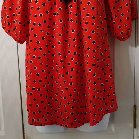 Christopher & Banks  red black polka dot blouse  Sz M - Picture 2 of 5